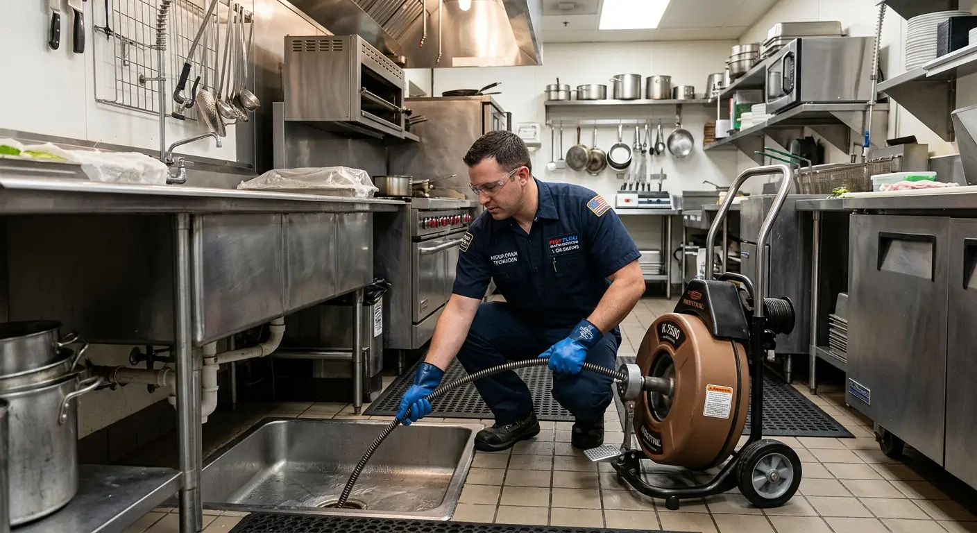 Commercial drain cleaning service in a restaurant kitchen in Robbinsdale